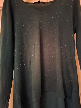 Jersey fino cuello pico mujer verde
