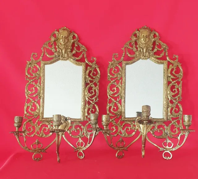 HERMOSA PAREJA APLIQUES CANDELABROS DE BRONCE