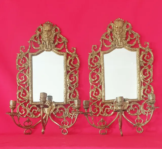 HERMOSA PAREJA APLIQUES CANDELABROS DE BRONCE