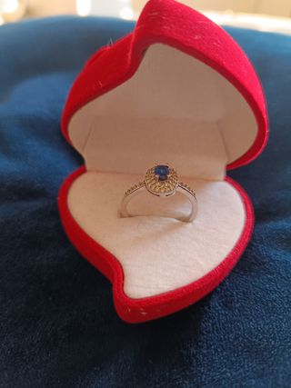 Anillo Plata con Zafiro Azul y Circonitas