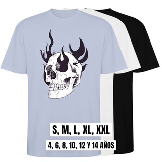 Camiseta Calavera Flames Unisex Adulto y Niño