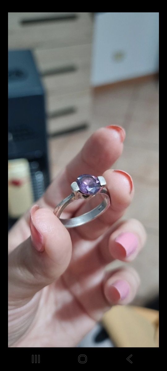 Anello solitario vintage con ametista argento 925