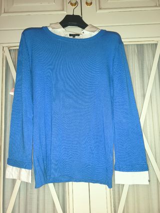 Jersey CAROLL azul con cuello blanco M