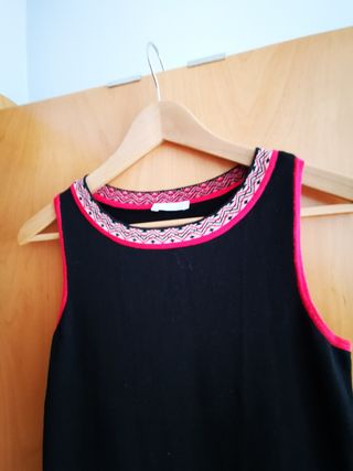 Vestido de punto Promod negro y rosa