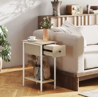 Mesa auxiliar madera y metal beige