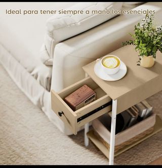 Mesa auxiliar madera y metal beige