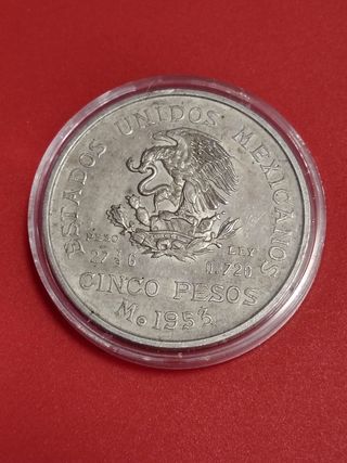 Moneda 5 Pesos México 1953 Plata