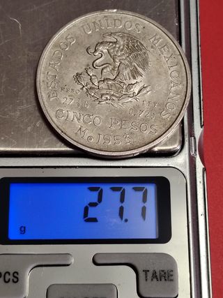 Moneda 5 Pesos México 1953 Plata