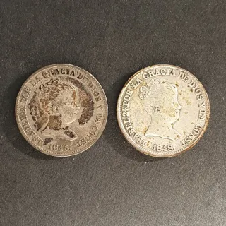España 2 reales de plata 1845, 1848, Isabel II