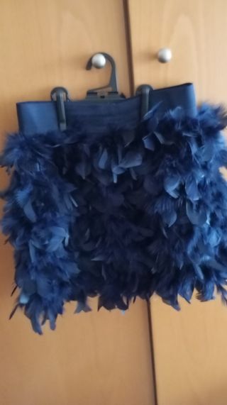 Minifalda de plumas azul