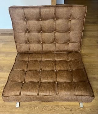 Sillón Diseño Barcelona Piel Marrón y Metal