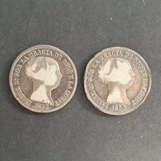 España 2 monedas 2 reales plata Isabel II