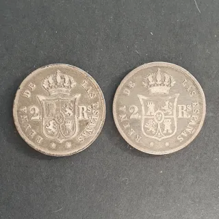 España 2 monedas 2 reales plata Isabel II