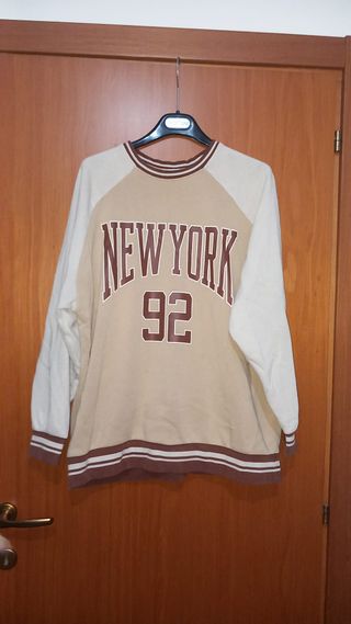 Felpa New York 92 beige e marrone