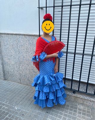Vestido Flamenca Azul con Lunares Talla12