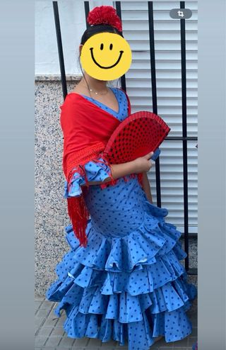 Vestido Flamenca Azul con Lunares Talla12