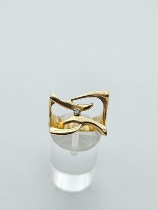 Anillo Oro 18K, Diseño Abstracto Diamante, T-23