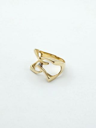 Anillo Oro 18K, Diseño Abstracto Diamante, T-23