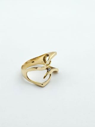 Anillo Oro 18K, Diseño Abstracto Diamante, T-23