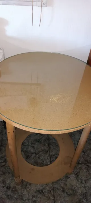 Mesa camilla redonda madera y cristal
