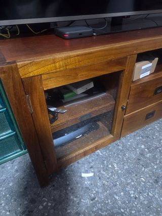 Mueble TV madera y cristal