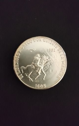 Moneda 5 Pesos 1982 Plata 925 Don Quijote