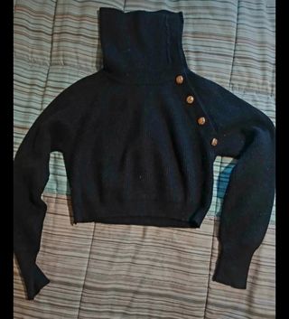 Maglioncino donna collo alto bottoni oro XS