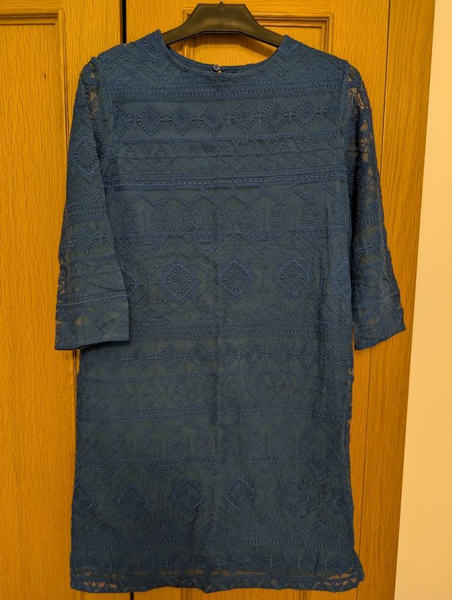 Vestido Mango Azul Talla S Encaje
