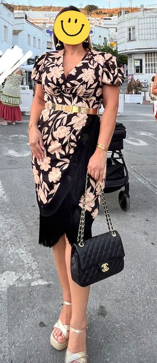 Vestido fiesta floral con flecos