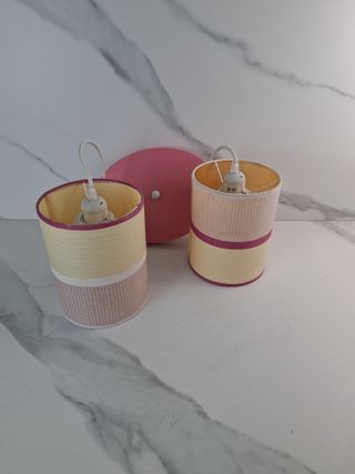Lámpara de techo tela rosa y amarilla