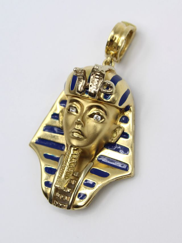 Colgante Oro 18kt Faraón Diamantes Esmalte Azul