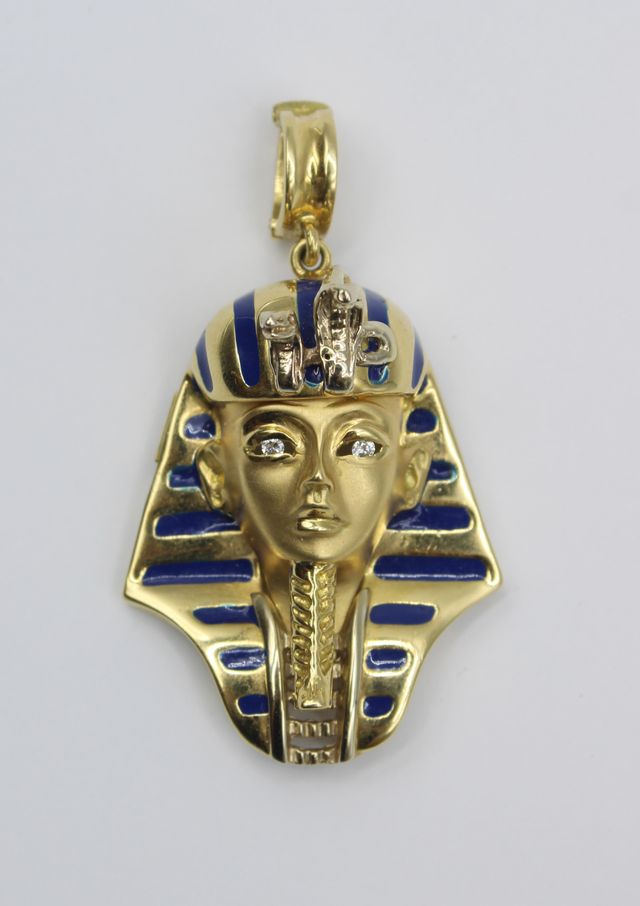 Colgante Oro 18kt Faraón Diamantes Esmalte Azul