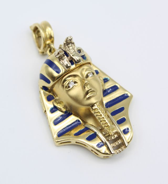 Colgante Oro 18kt Faraón Diamantes Esmalte Azul