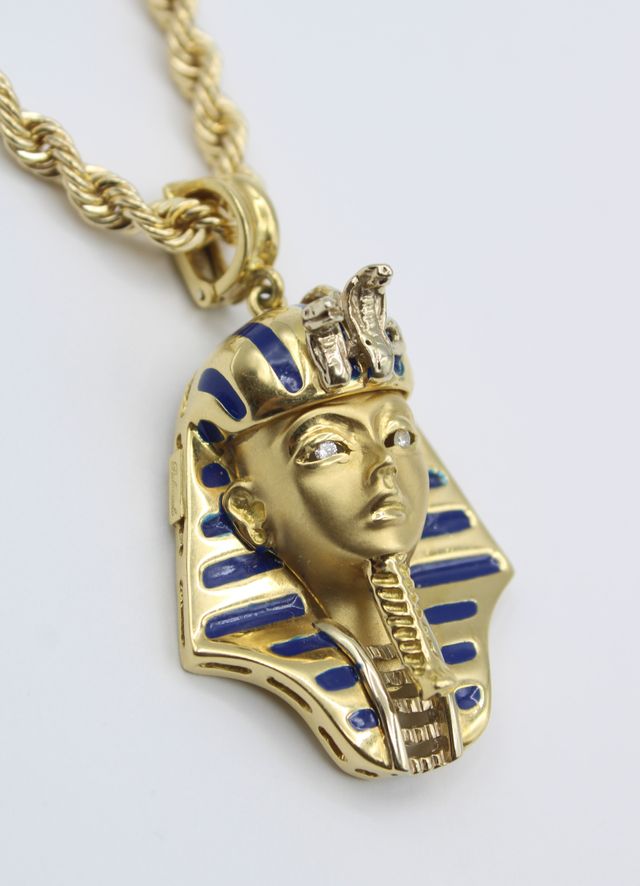 Colgante Oro 18kt Faraón Diamantes Esmalte Azul