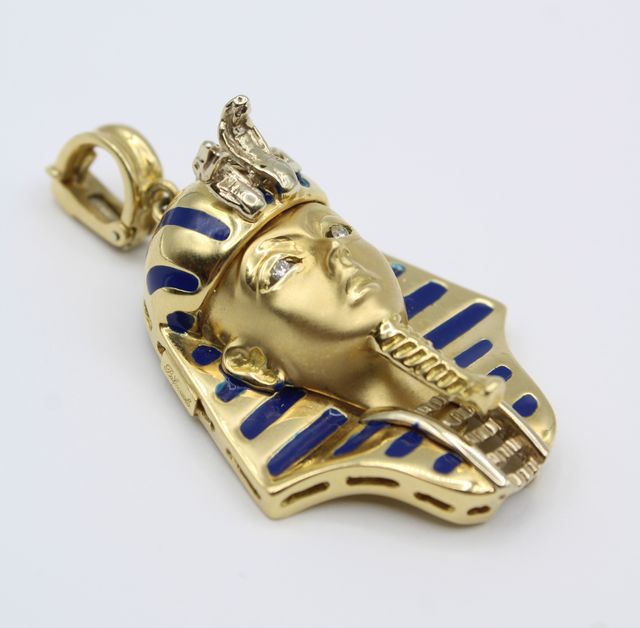 Colgante Oro 18kt Faraón Diamantes Esmalte Azul