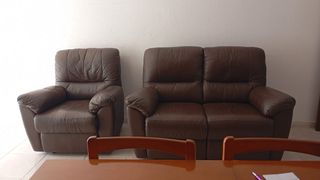 Sofá y sillón de piel marrón