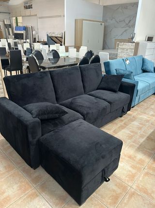 NUEVO Sofá Cama 3 Plazas Negro + Puff en 3 Colores
