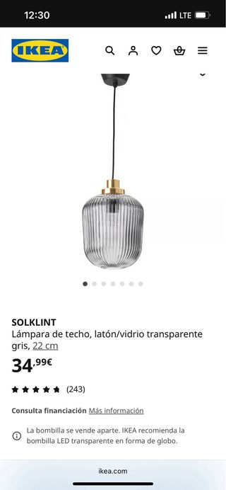 Lámpara de techo cristal y metal dorada