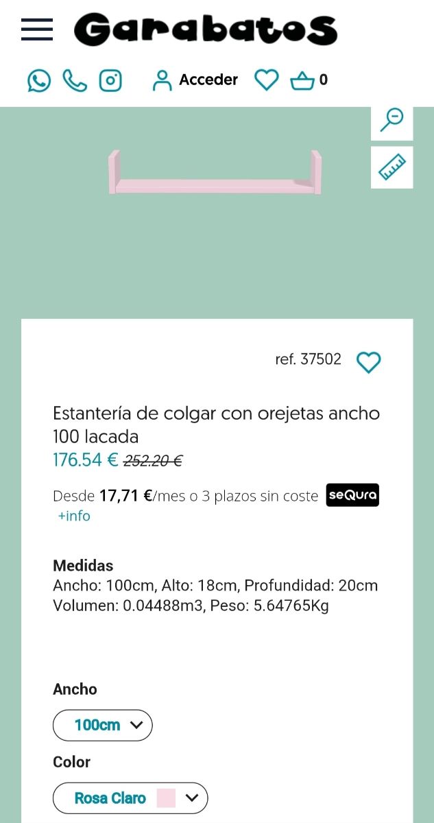 2 Estanterías colgantes orejeras rosa 100cm