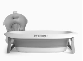 Bañera Twistshake plegable gris y blanca con cojín