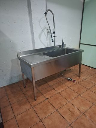 Fregadero industrial doble grifo pedal
