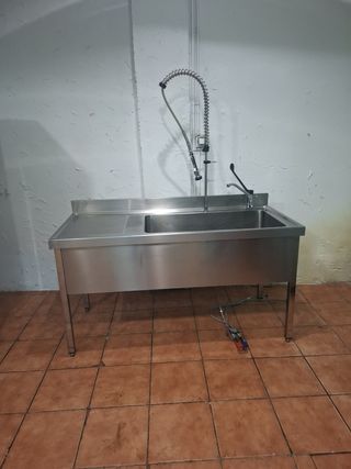 Fregadero industrial doble grifo pedal
