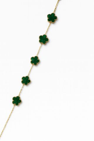 Pulsera bañada en 14Oro 18k con 5 Flores Verdes