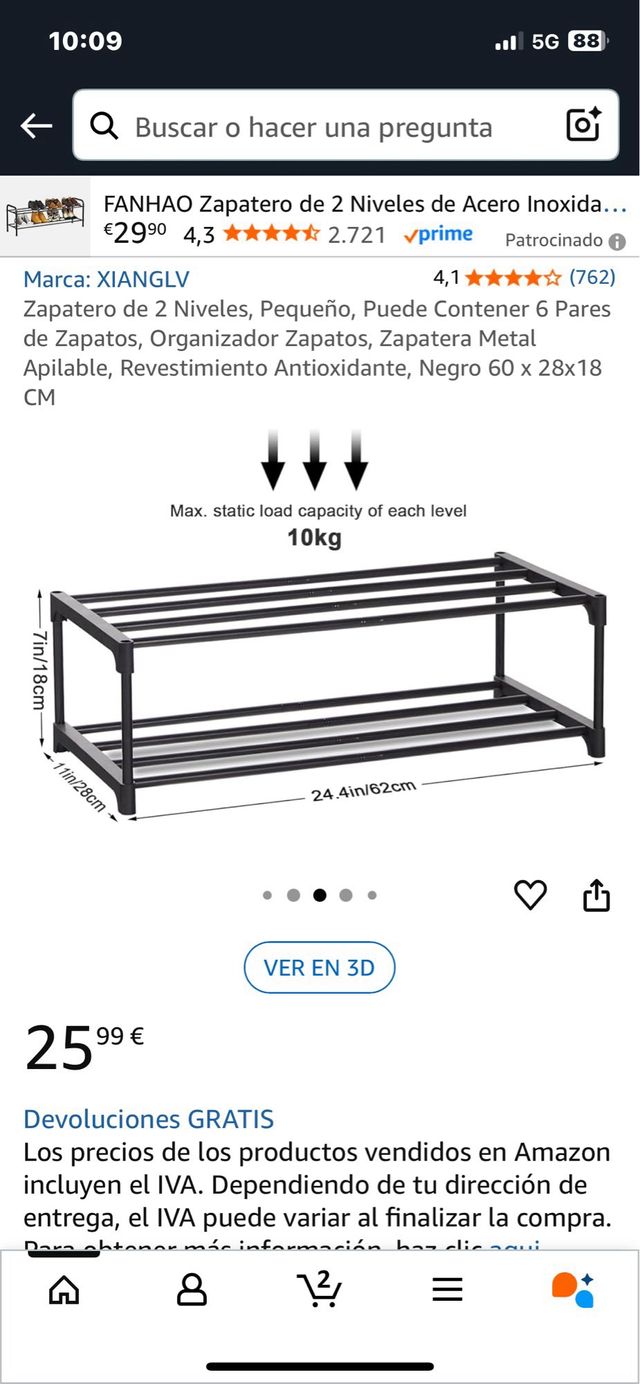 XIANGLV Porta Sapateira de 2 Camadas em Metal Preto. Ref. 35