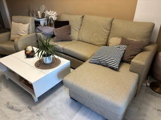 Sofá y sillón beige tela 