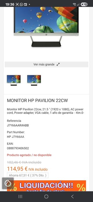 Monitor HP Pavilion 22cw Plata