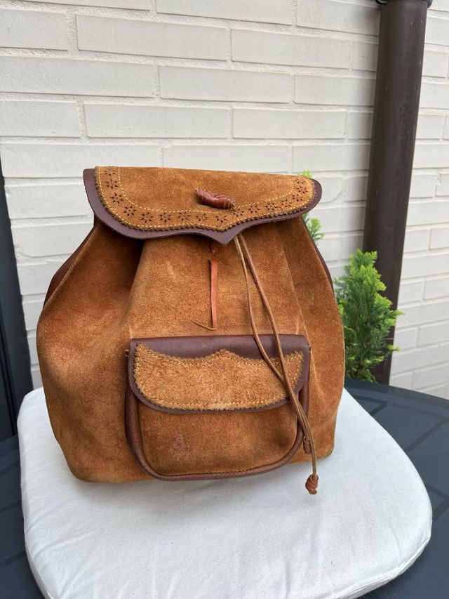 Mochila artesanal cuero y ante