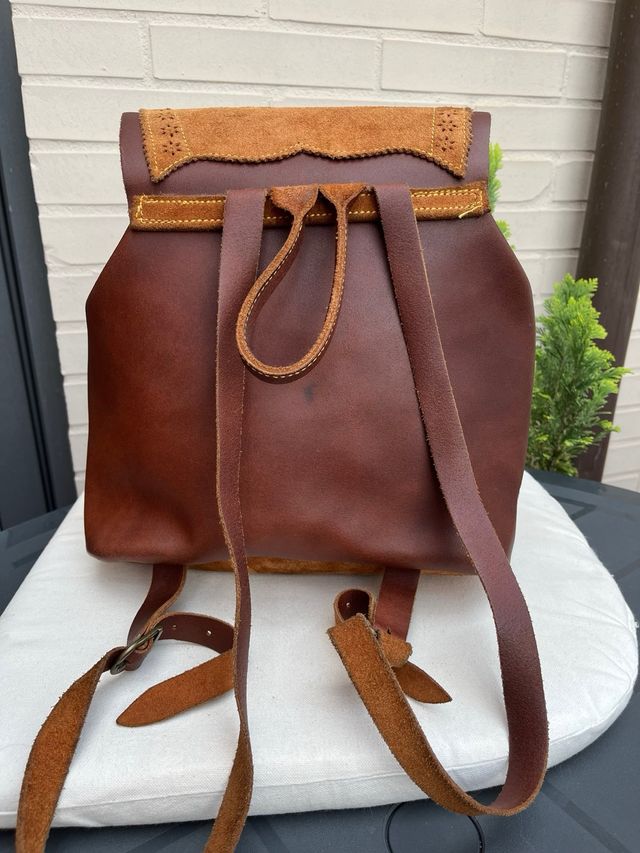 Mochila artesanal cuero y ante