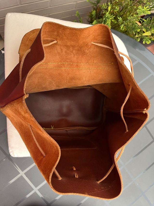 Mochila artesanal cuero y ante