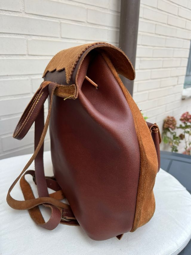 Mochila artesanal cuero y ante